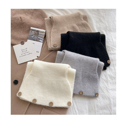 Short Womens Scarf Autumn And Winter Color Blocked Knitted Scarf Button Neck Warmer 3