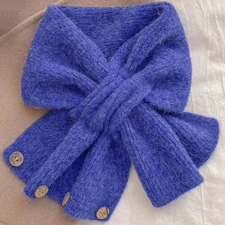 Short Womens Scarf Autumn And Winter Color Blocked Knitted Scarf Button Neck Warmer 5