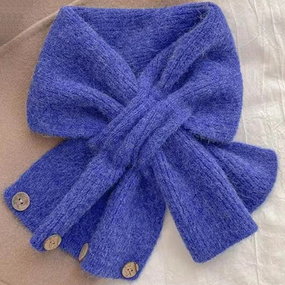 Short Womens Scarf Autumn And Winter Color Blocked Knitted Scarf Button Neck Warmer 5