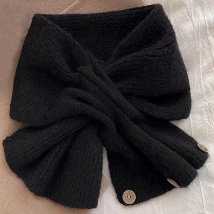Short Womens Scarf Autumn And Winter Color Blocked Knitted Scarf Button Neck Warmer 7