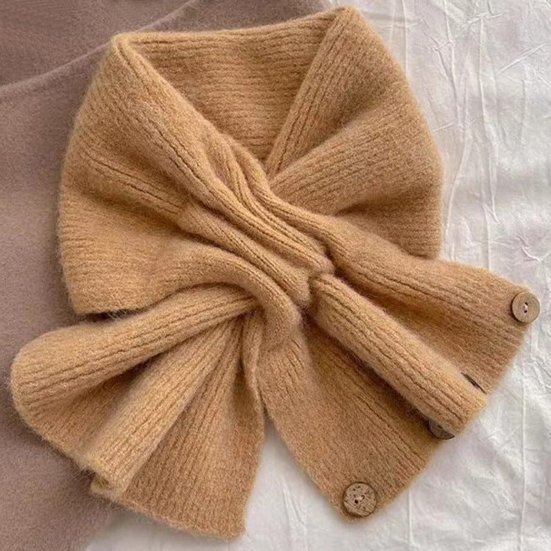 Short Womens Scarf Autumn And Winter Color Blocked Knitted Scarf Button Neck Warmer 8