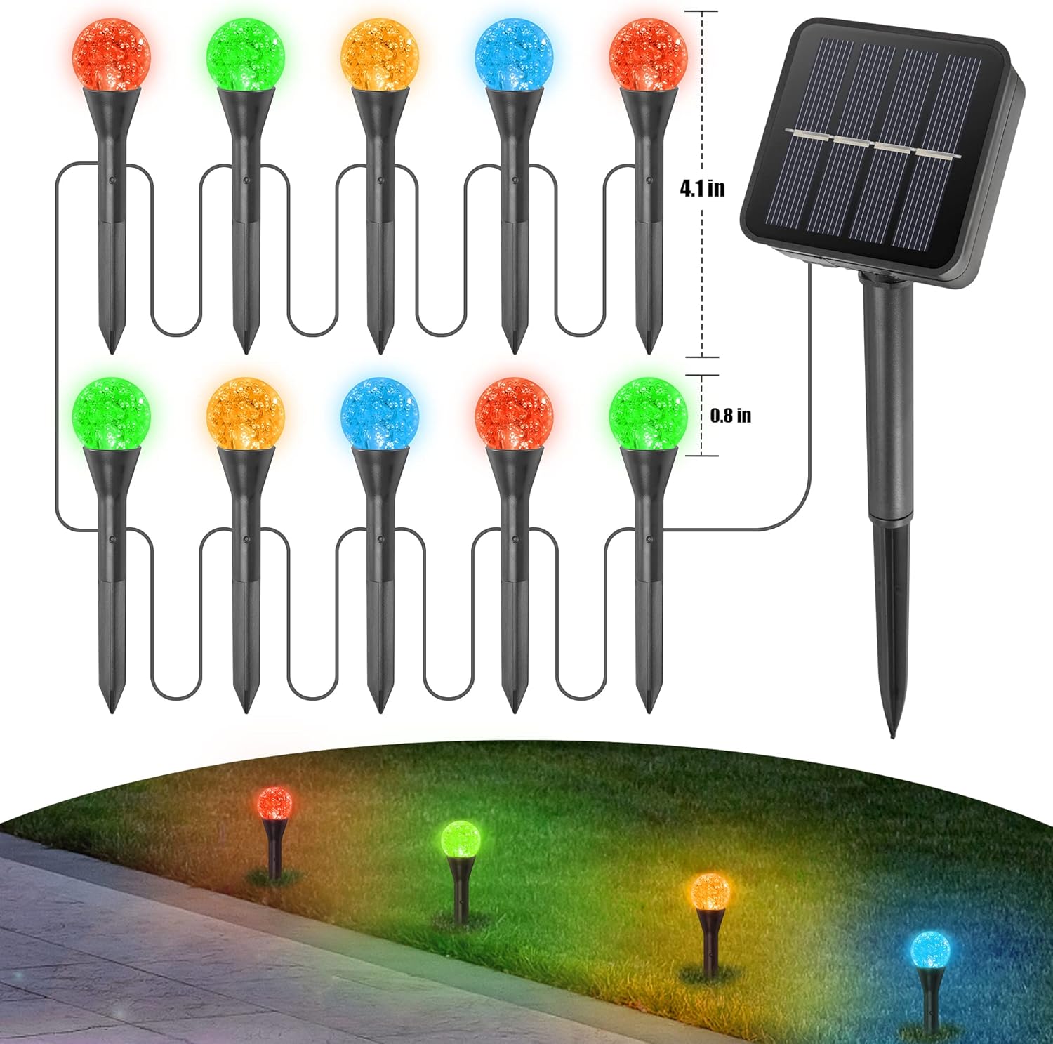 RGB LED Solar Lights For Outdoor Garden Spherical Bubble Ball Lights With Light Modes For Pathway A 5