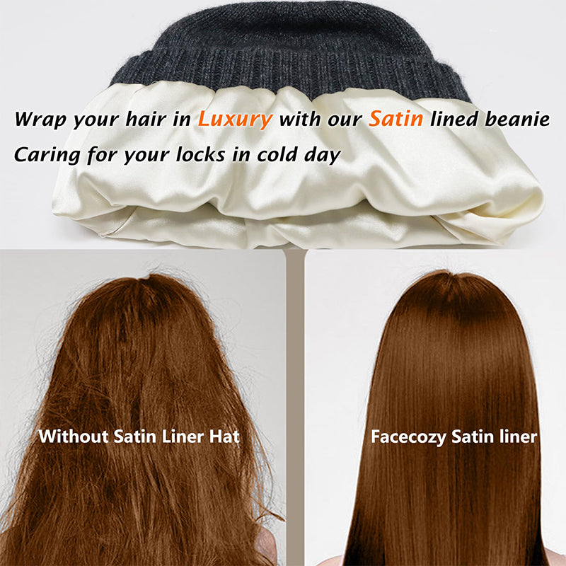 Womens Pure Wool Winter Hat Satin Lined Knitted Beanies Soft Warm Ski Cap Elastic Slouchy Sleep Cov 3