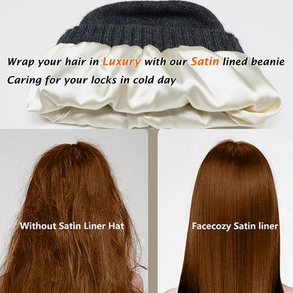 Womens Pure Wool Winter Hat Satin Lined Knitted Beanies Soft Warm Ski Cap Elastic Slouchy Sleep Cov 3