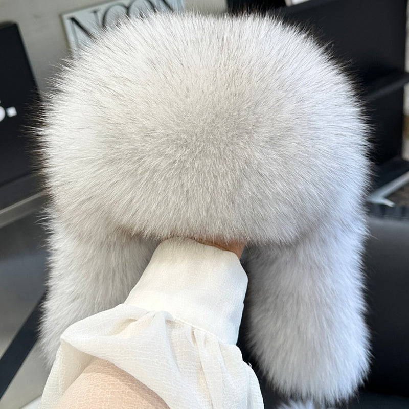 Womens Real Fox Fur Hats Aviator Trapper Snow Skiing Winter Raccoon Fur Bomber Earflap Hat Cap 2