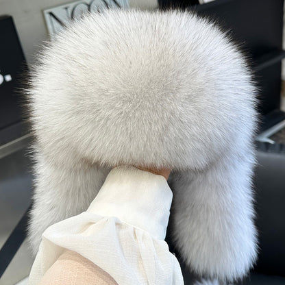 Womens Real Fox Fur Hats Aviator Trapper Snow Skiing Winter Raccoon Fur Bomber Earflap Hat Cap 2