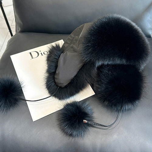 Womens Real Fox Fur Hats Aviator Trapper Snow Skiing Winter Raccoon Fur Bomber Earflap Hat Cap 5