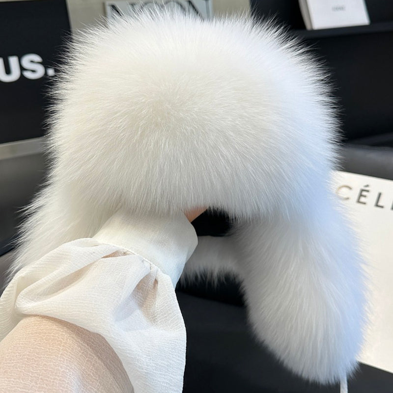 Womens Real Fox Fur Hats Aviator Trapper Snow Skiing Winter Raccoon Fur Bomber Earflap Hat Cap 4