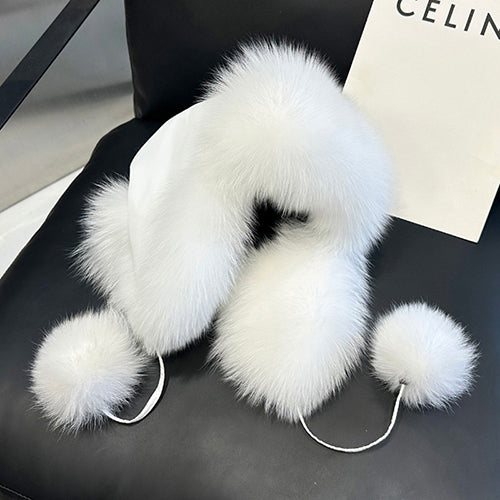 Womens Real Fox Fur Hats Aviator Trapper Snow Skiing Winter Raccoon Fur Bomber Earflap Hat Cap 7
