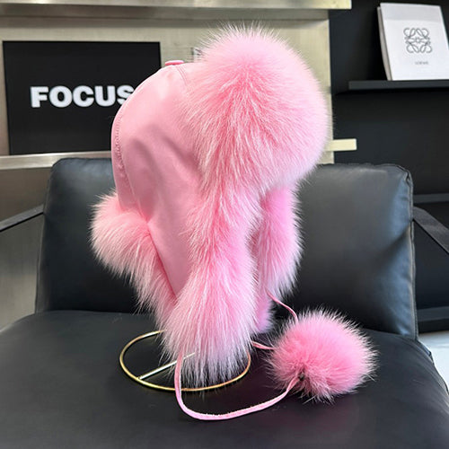 Womens Real Fox Fur Hats Aviator Trapper Snow Skiing Winter Raccoon Fur Bomber Earflap Hat Cap 10