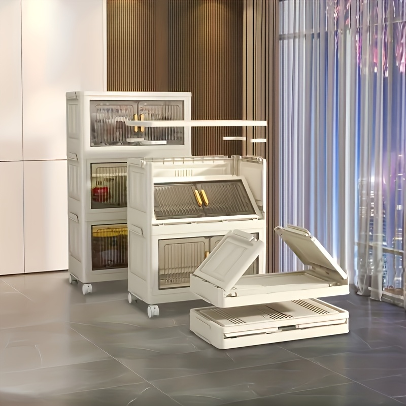 Stack Able Practical Storage Cabinet With Doors And Wheels Spacious Multi Functional Plastic Organi 1