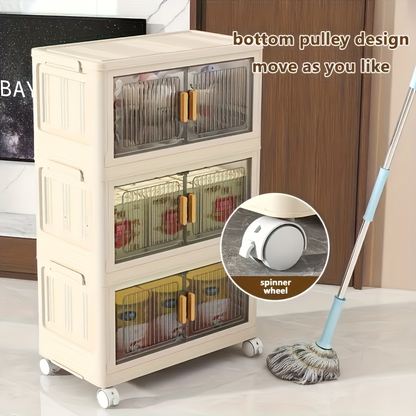 Stack Able Practical Storage Cabinet With Doors And Wheels Spacious Multi Functional Plastic Organi 2