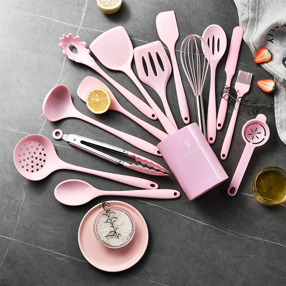 Silicone Kitchenware Set, Khaki Turner Spatula, Soup Spoon & Cooking Tools, Food Grade Utensils for Cooking and Serving