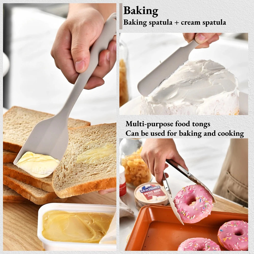 Silicone Kitchenware Set, Khaki Turner Spatula, Soup Spoon & Cooking Tools, Food Grade Utensils for Cooking and Serving