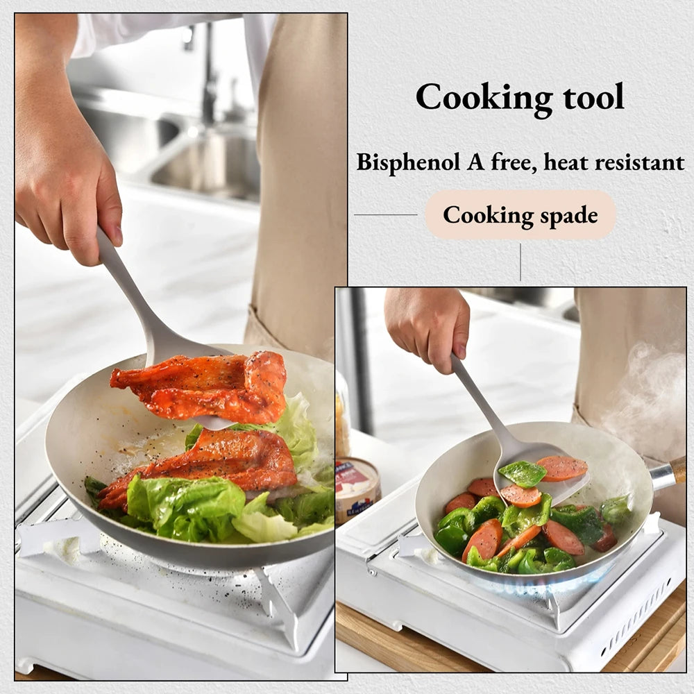 Silicone Kitchenware Set, Khaki Turner Spatula, Soup Spoon & Cooking Tools, Food Grade Utensils for Cooking and Serving