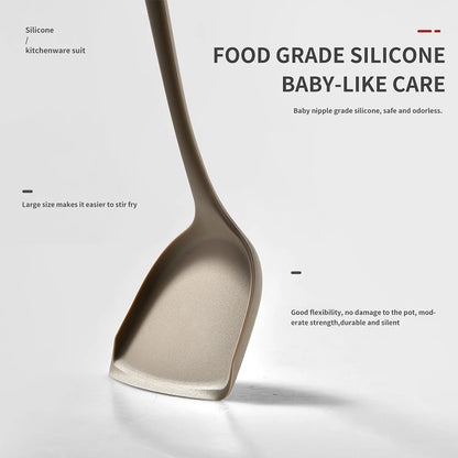 Silicone Kitchenware Set, Khaki Turner Spatula, Soup Spoon & Cooking Tools, Food Grade Utensils for Cooking and Serving