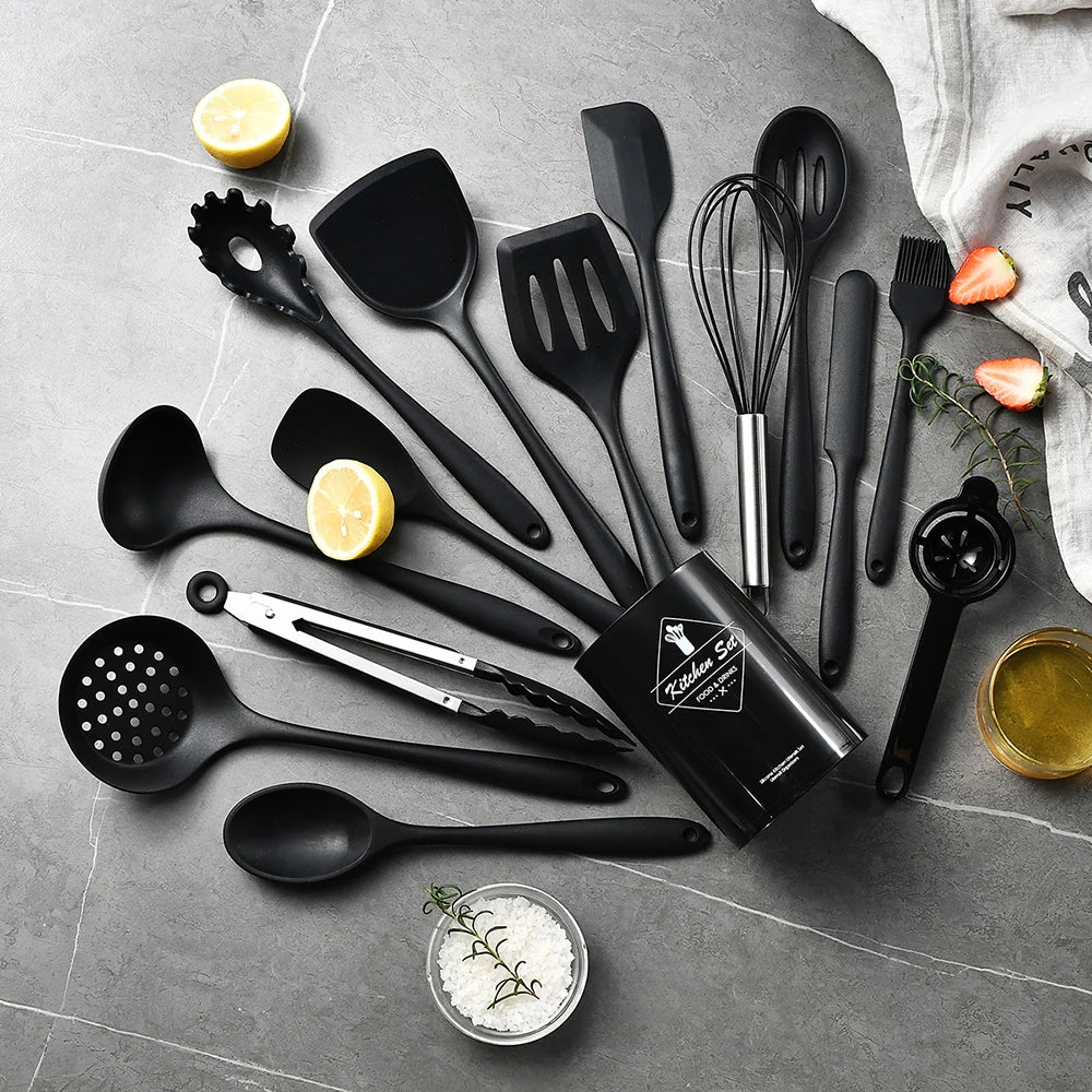 Silicone Kitchenware Set, Khaki Turner Spatula, Soup Spoon & Cooking Tools, Food Grade Utensils for Cooking and Serving
