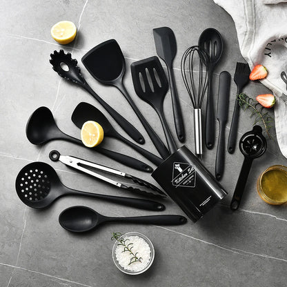 Silicone Kitchenware Set, Khaki Turner Spatula, Soup Spoon & Cooking Tools, Food Grade Utensils for Cooking and Serving