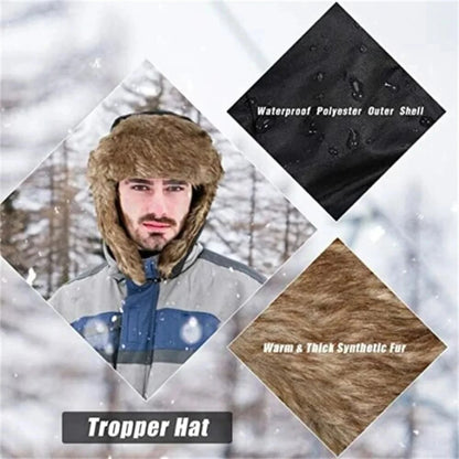 Mens Winter Trapper Aviator Trooper Earflap Warm Waterproof Ski Hat Bomber Cap Warm Ear Protectors  1