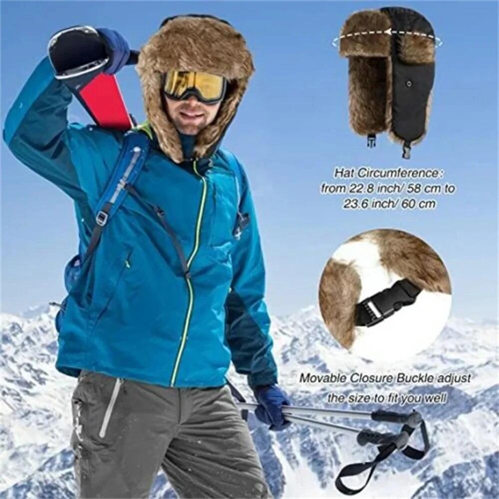 Mens Winter Trapper Aviator Trooper Earflap Warm Waterproof Ski Hat Bomber Cap Warm Ear Protectors  2