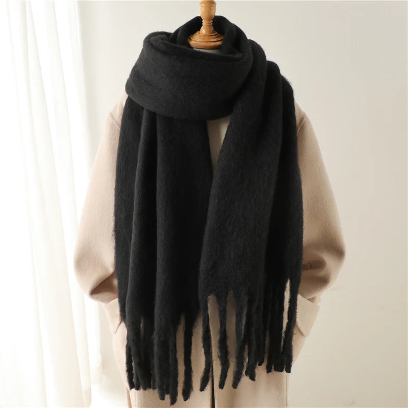 Warm Solid Pashmina Blanket Wraps For Women Cashmere Scarf With Big Tassel 3