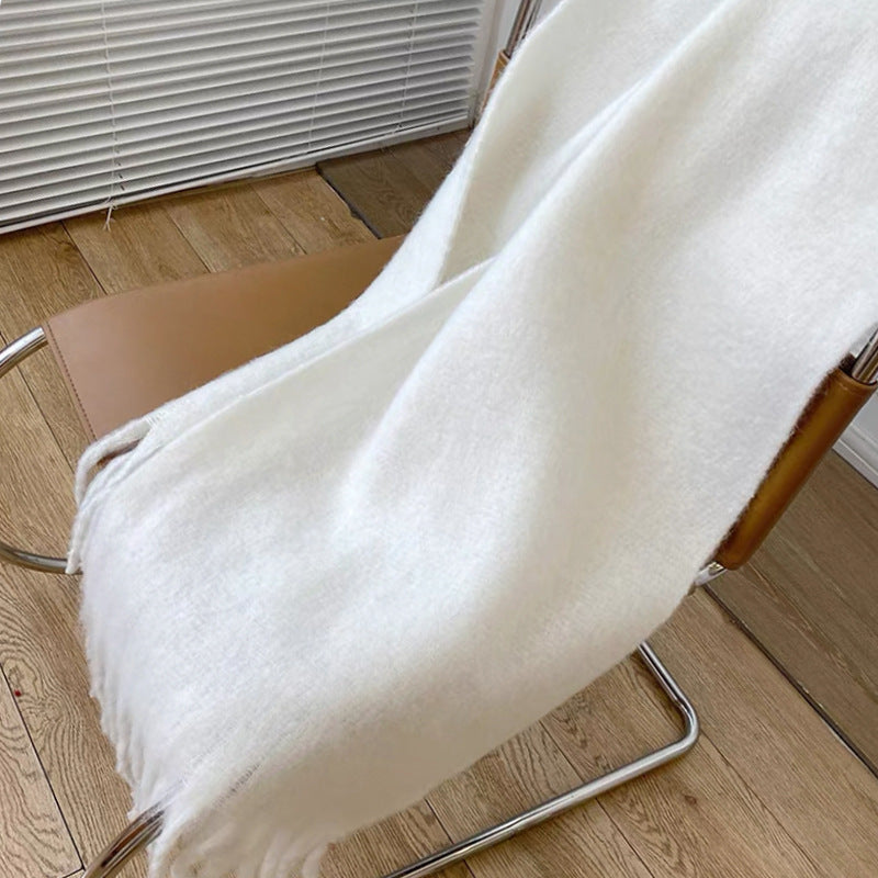 Warm Solid Pashmina Blanket Wraps For Women Cashmere Scarf With Big Tassel 6