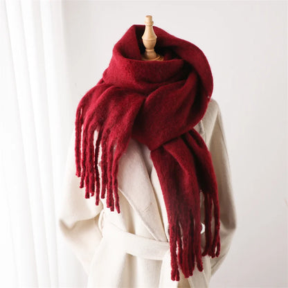Warm Solid Pashmina Blanket Wraps For Women Cashmere Scarf With Big Tassel 8