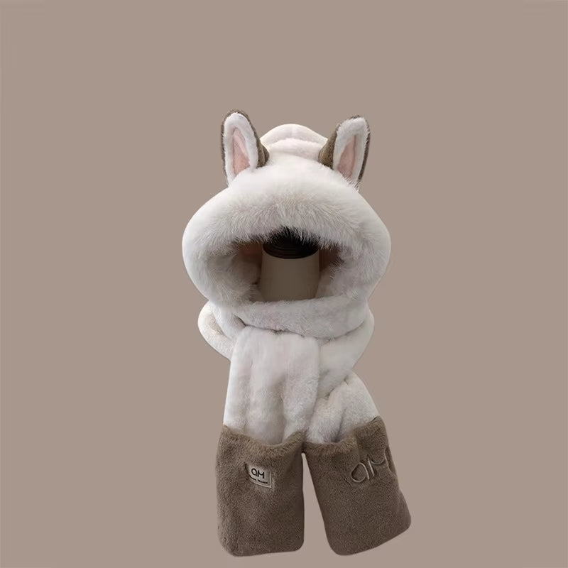 Fashionable OnePiece Plush Hat Winter Fox Warm Ear Protection Scarf 1
