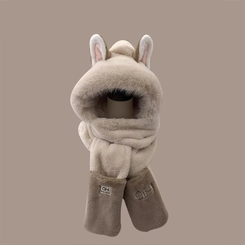 Fashionable OnePiece Plush Hat Winter Fox Warm Ear Protection Scarf 5