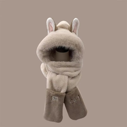 Fashionable OnePiece Plush Hat Winter Fox Warm Ear Protection Scarf 5