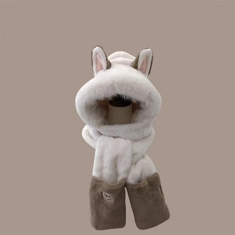 Fashionable OnePiece Plush Hat Winter Fox Warm Ear Protection Scarf 6