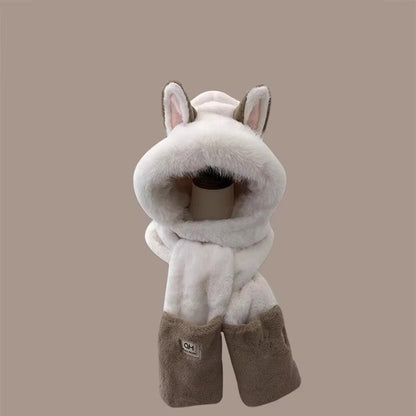 Fashionable OnePiece Plush Hat Winter Fox Warm Ear Protection Scarf 6