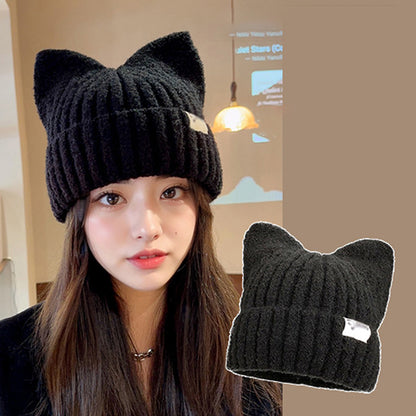 Versatile Pullover Knitted Hats, Cute Cat Ears Beanies For Women, Warm Ear Protection Sweet
