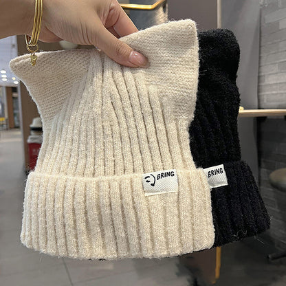 Versatile Pullover Knitted Hats Cute Cat Ears Beanies For Women Warm Ear Protection Sweet 1