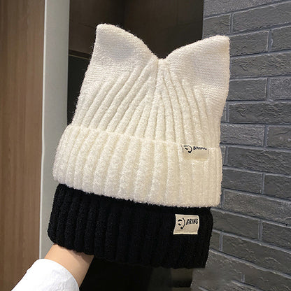 Versatile Pullover Knitted Hats Cute Cat Ears Beanies For Women Warm Ear Protection Sweet 3