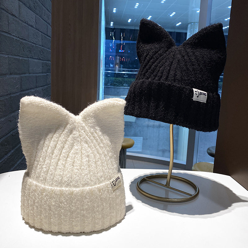 Versatile Pullover Knitted Hats Cute Cat Ears Beanies For Women Warm Ear Protection Sweet 5