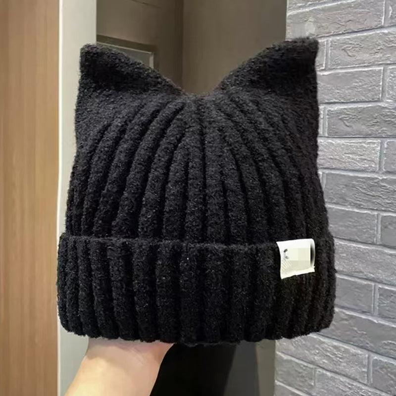 Versatile Pullover Knitted Hats Cute Cat Ears Beanies For Women Warm Ear Protection Sweet 2