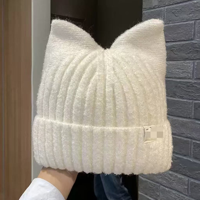 Versatile Pullover Knitted Hats Cute Cat Ears Beanies For Women Warm Ear Protection Sweet 4