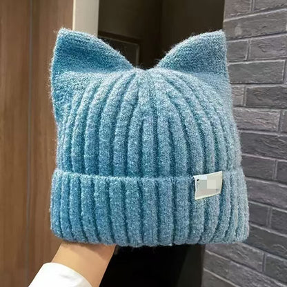 Versatile Pullover Knitted Hats Cute Cat Ears Beanies For Women Warm Ear Protection Sweet 10