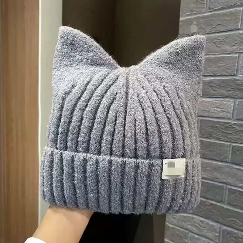 Versatile Pullover Knitted Hats Cute Cat Ears Beanies For Women Warm Ear Protection Sweet 11