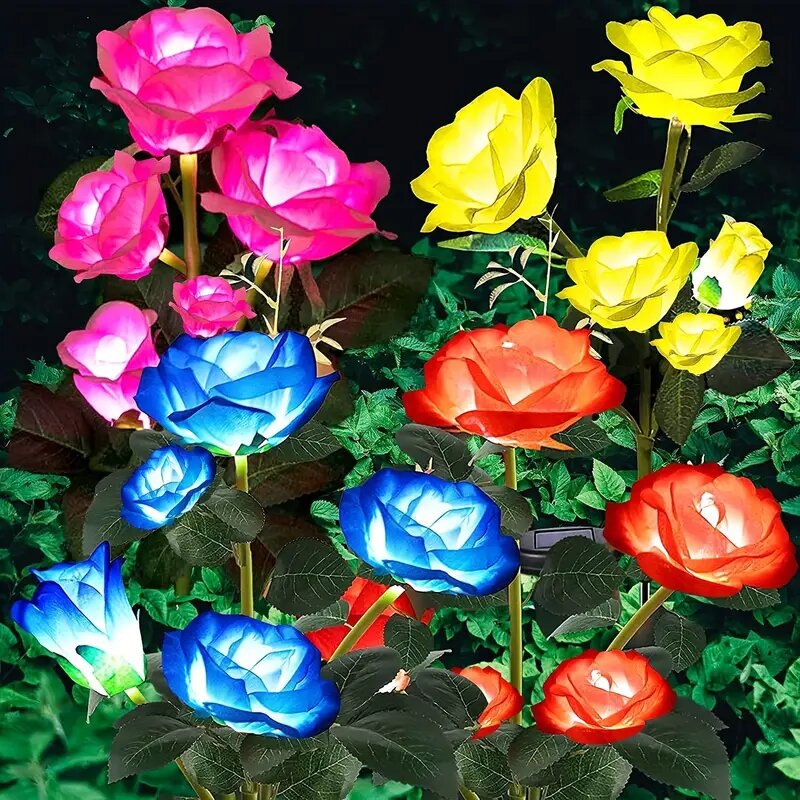 Outdoor Solar Rose LED Light, Garden Yard Path Lighting, Landscape Decoration Light