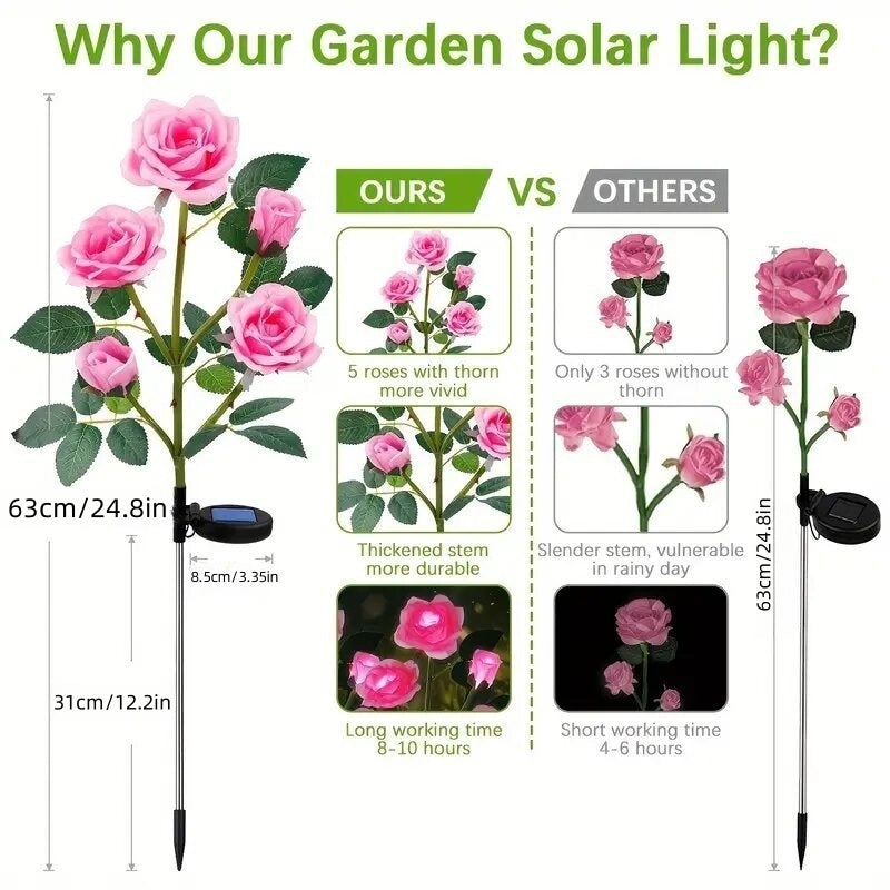 Outdoor Solar Rose LED Light Garden Yard Path Lighting Landscape Decoration Light 3