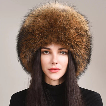 Fashion Winter Warm Hat Natural Fox Fur Hat With Earmuffs Thick Fur Cap For Women 6
