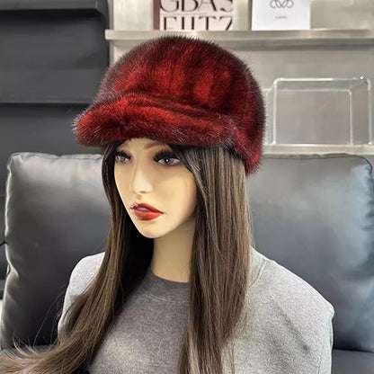 Genuine Mink Fur Hat Winter Women Natural Quality Fashion Cap For Outdoor Wear 8