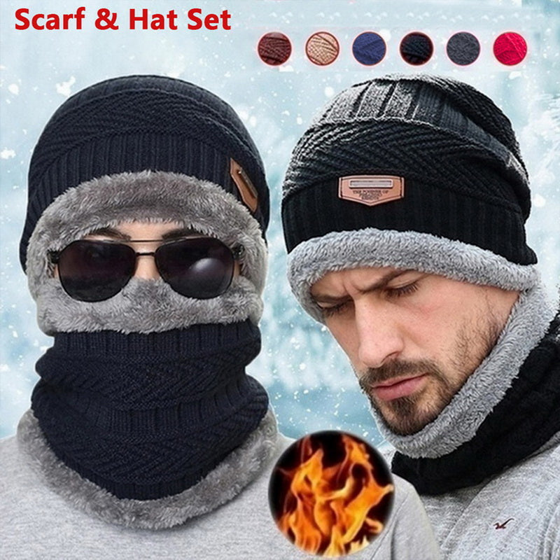 Knit Winter Hat For Men And Women Velvet Coral Fleece Scarf Thick Plus Velvet Neck Protect Cap For  1