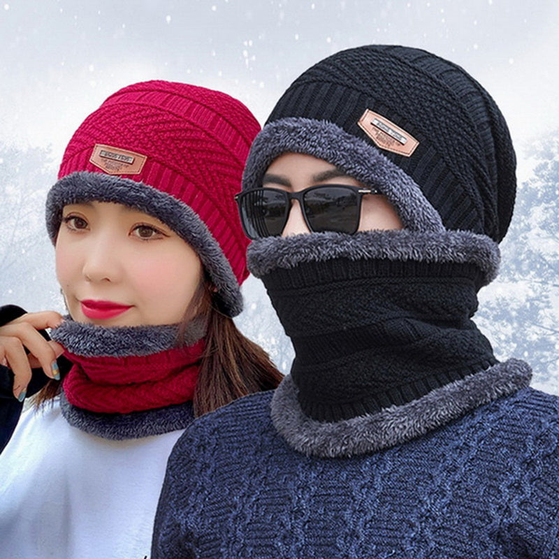 Knit Winter Hat For Men And Women Velvet Coral Fleece Scarf Thick Plus Velvet Neck Protect Cap For  2