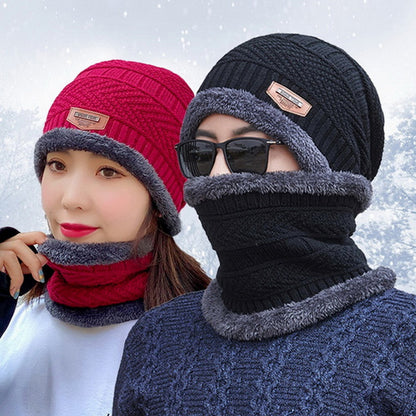 Knit Winter Hat For Men And Women Velvet Coral Fleece Scarf Thick Plus Velvet Neck Protect Cap For  2
