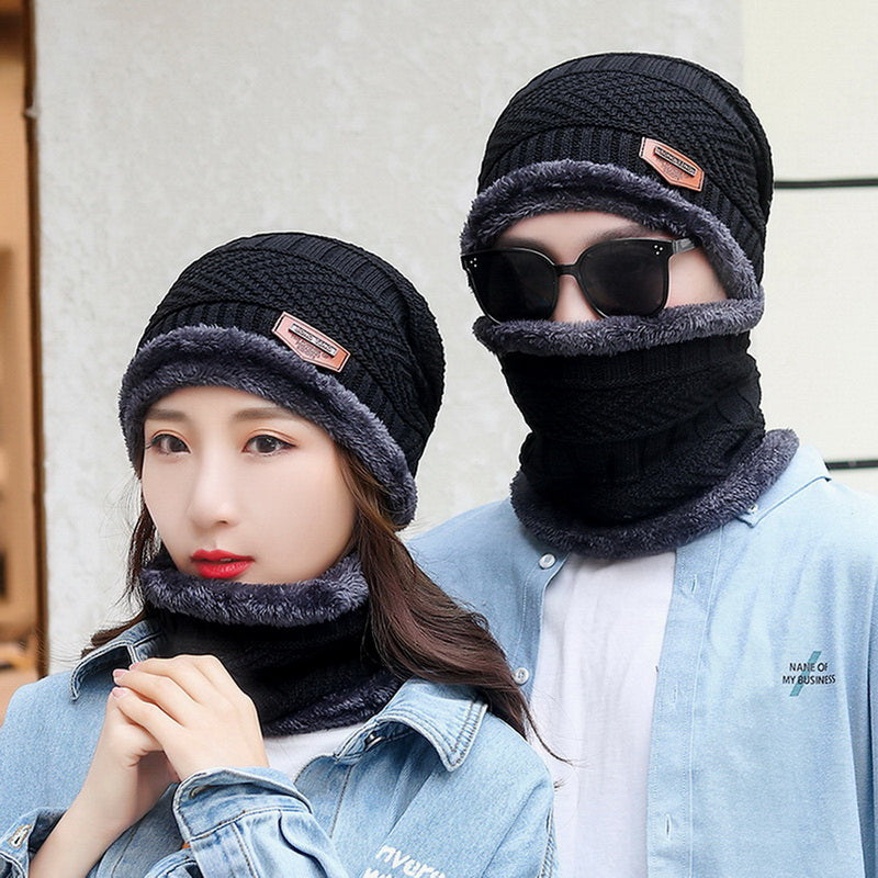 Knit Winter Hat For Men And Women Velvet Coral Fleece Scarf Thick Plus Velvet Neck Protect Cap For  3