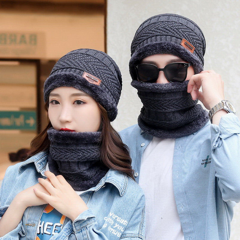 Knit Winter Hat For Men And Women Velvet Coral Fleece Scarf Thick Plus Velvet Neck Protect Cap For  4