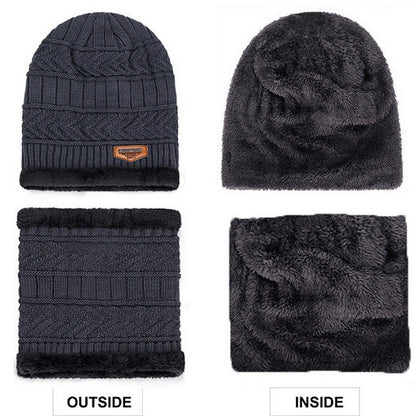 Knit Winter Hat For Men And Women Velvet Coral Fleece Scarf Thick Plus Velvet Neck Protect Cap For  5